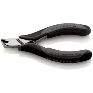 Knipex 120mm End Cutter End Nipper Bi-Material Handle Chrome Plated Steel Jaw 1.5 mm Cutting Capacity 64 32 120 ESD