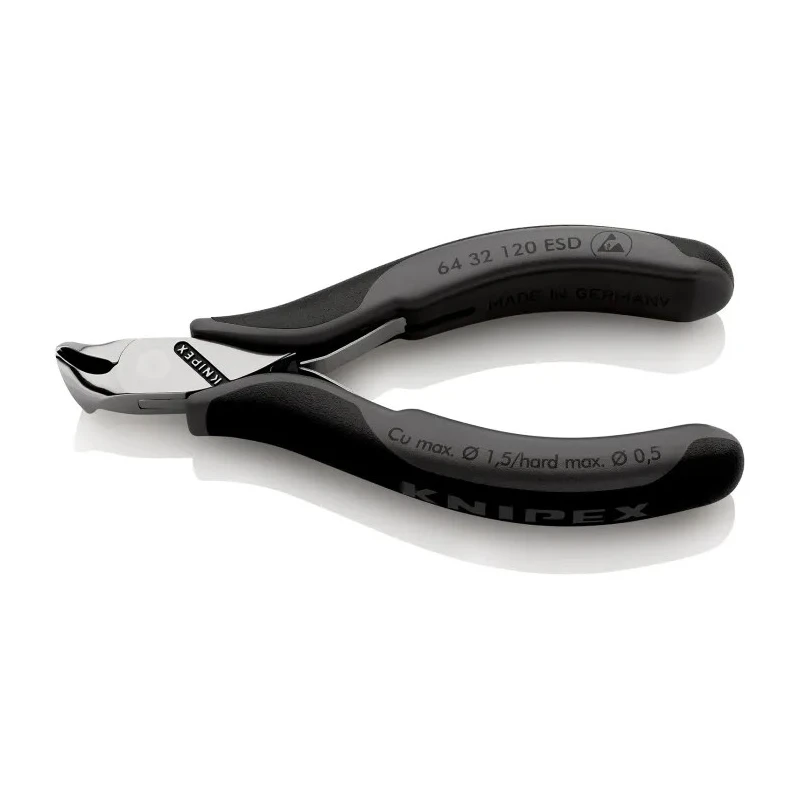 Knipex 120mm End Cutter End Nipper Bi-Material Handle Chrome Plated Steel Jaw 1.5 mm Cutting Capacity 64 32 120 ESD