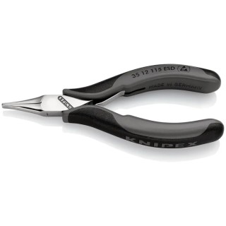 Knipex 1-Piece Flat Nose Plier, Comfort Grip Handle, Chrome Steel, ESD Safe, 115mm Overall, 22.5mm Jaw 35 12 115 ESD