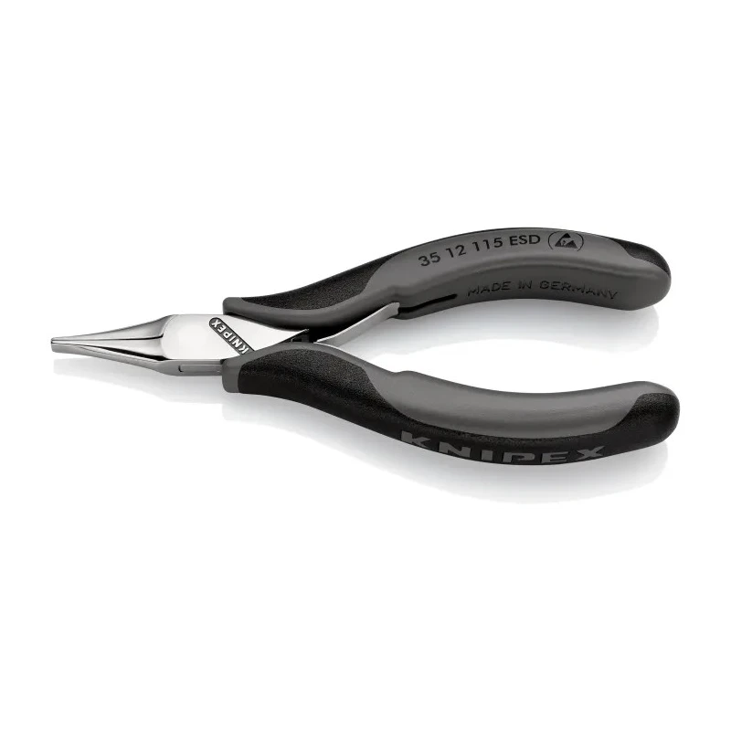Knipex 1-Piece Flat Nose Plier, Comfort Grip Handle, Chrome Steel, ESD Safe, 115mm Overall, 22.5mm Jaw 35 12 115 ESD