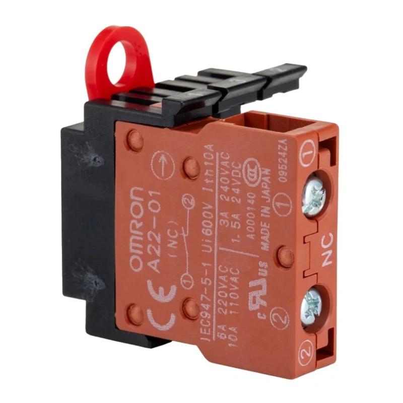 Omron Contact Block for Use with A22 E-Stop Pushbutton Switch 220V AC 6A Panel Mount SPNC A22-01M