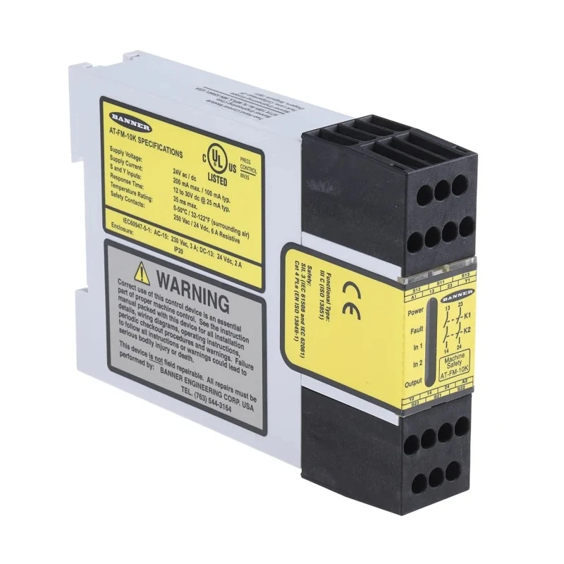 Banner Push Button Safety Monitoring Relay 6A Current Rating 24V DC AT-FM-10K