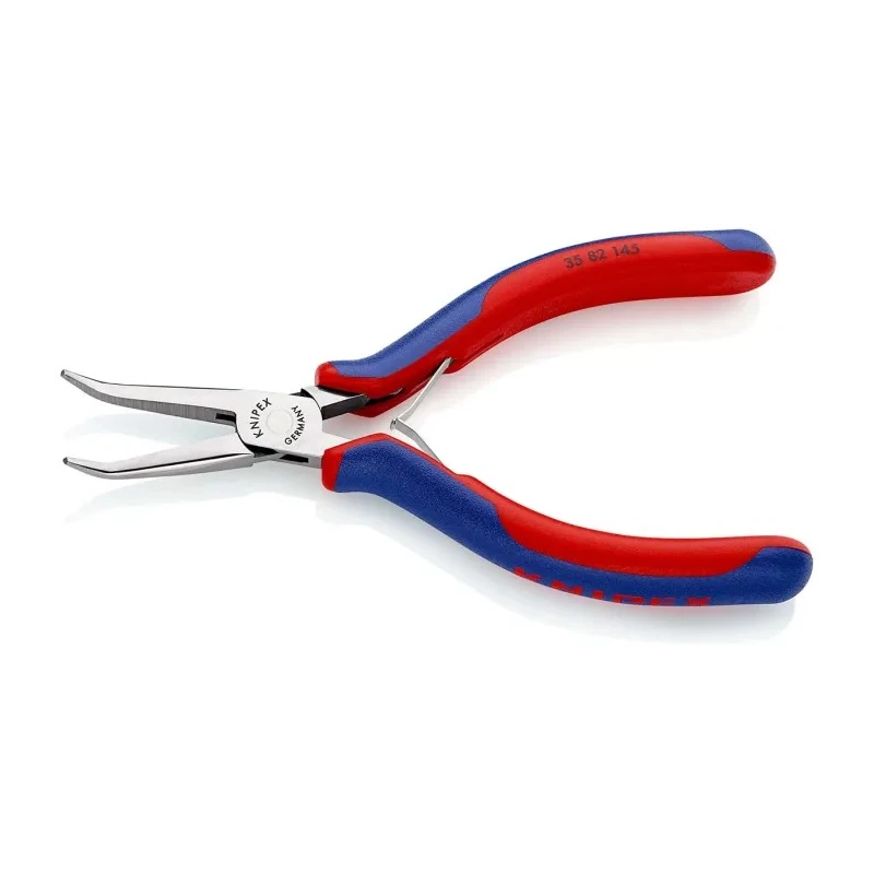 Knipex Long Nose Plier Comfort Grip, Chrome Steel, 145mm Overall, Bent Nose, 35mm Jaw 35 82 145
