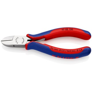 Knipex Side Cutter With Bevel, Jaw Width 11mm, Overall Length 130mm, Jaw Length 18mm, Model 77 02 130