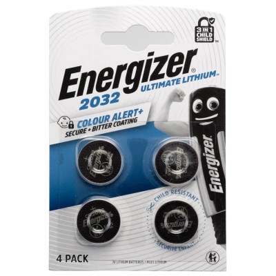 Energizer CR2032 Lithium Manganese Dioxide 3V Button Battery 20mm Diameter, 235mAh 4 Pack CR2032