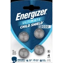 Energizer CR2032 Lithium Manganese Dioxide 3V Button Battery 20mm Diameter, 235mAh 4 Pack CR2032