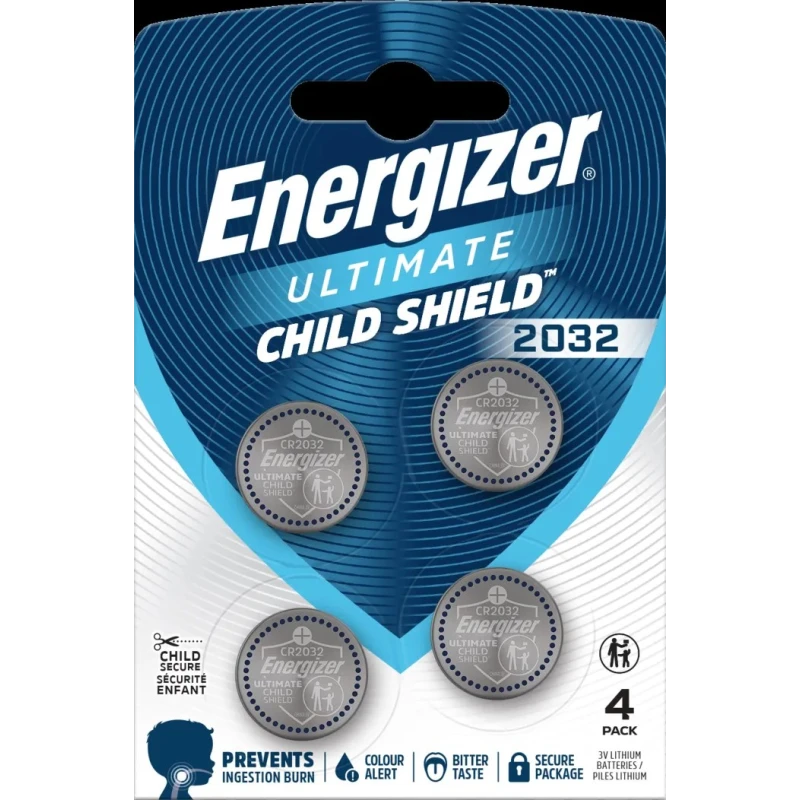 Energizer CR2032 Lithium Manganese Dioxide 3V Button Battery 20mm Diameter, 235mAh 4 Pack CR2032