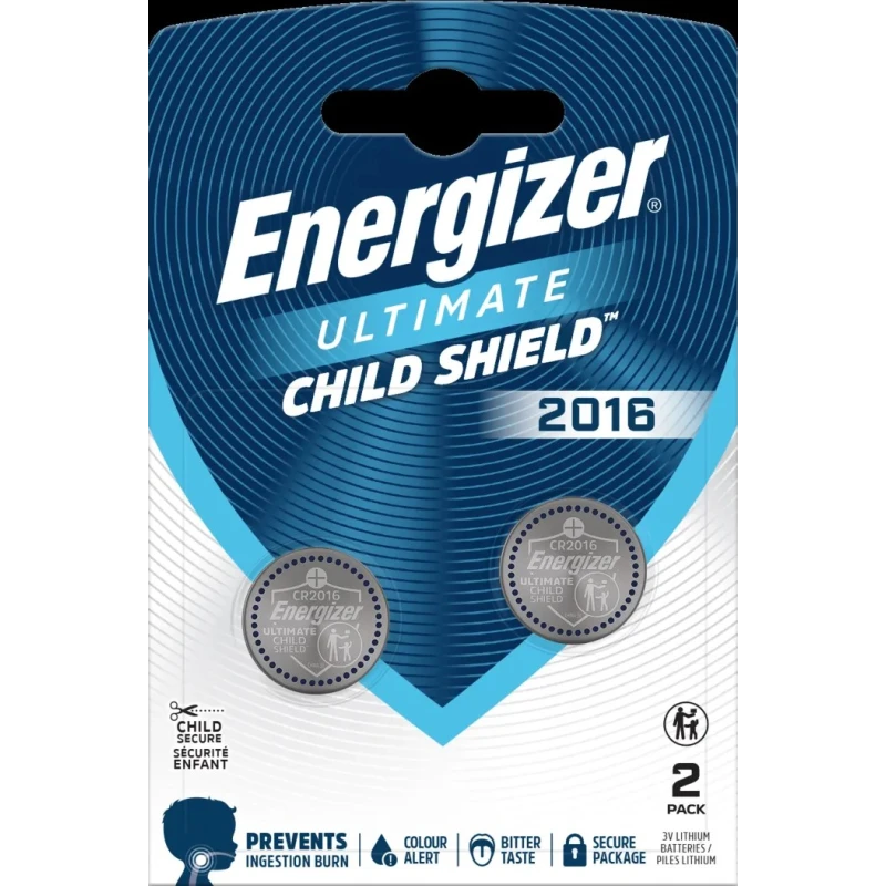 Energizer CR2016 Lithium Manganese Dioxide Button Battery 3 V, 20 mm Diameter, 2 Pack CR2016