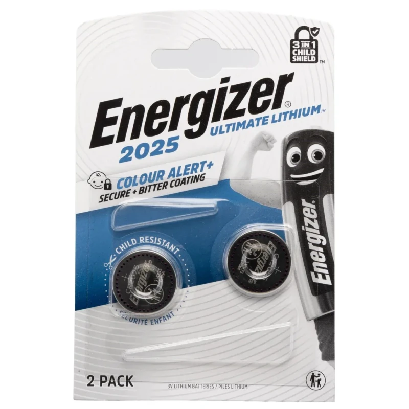 Energizer Lithium Manganese Dioxide Button Battery CR2025 3 V 20 mm Diameter 2 Pack CR2025