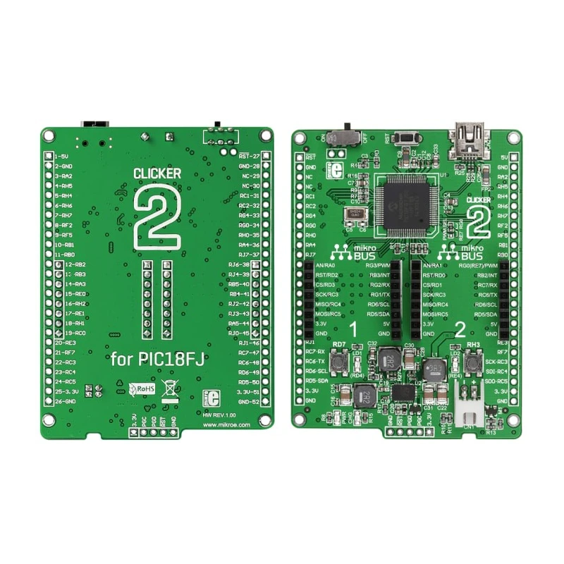 MikroElektronika Evaluation Board Clicker 2 Add On Board MIKROE-1684 with PIC18F87J50 MCU, USB and Li-Polymer Battery Power