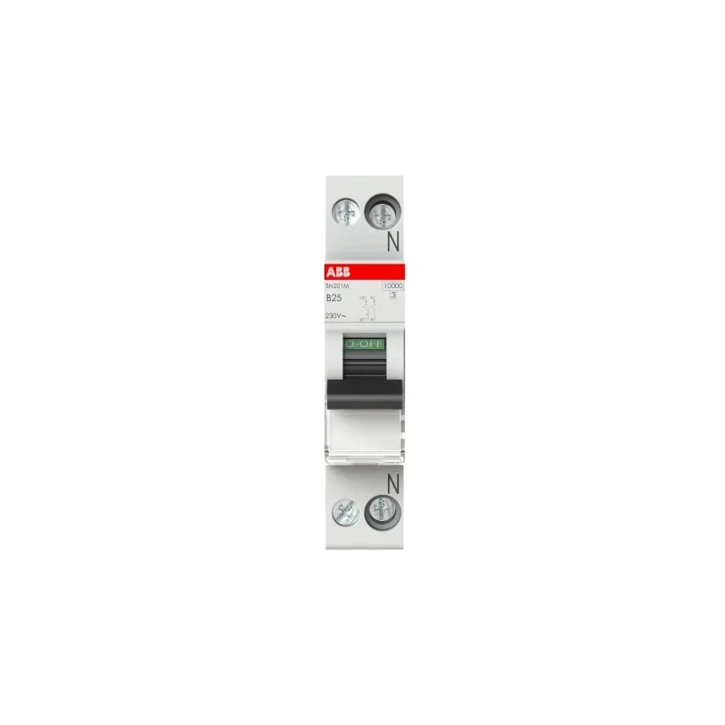 ABB Miniature Circuit Breaker, 1-Pole, 25A Current Rating, Type B Tripping, 400V AC, 10kA Breaking Capacity, DIN Rail SN201