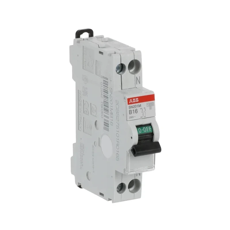 ABB SN201 Miniature Circuit Breaker, 1-Pole, 16A Current Rating, Type B Tripping, 400V AC, 10kA Breaking Capacity SN201