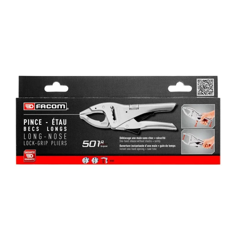 Facom Locking Plier Long Nose Chrome Vanadium Steel 250mm Overall 110mm Jaw Opening 501APB