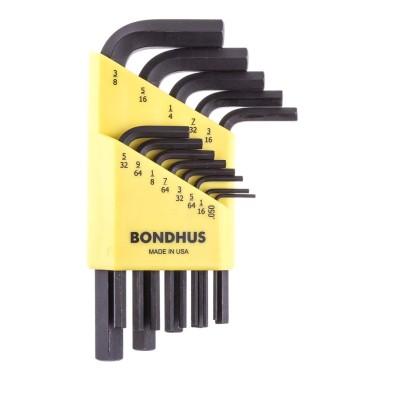 Bondhus 13 Piece L Imperial Hex Key Set Steel Black Finish Hex Size 0.05 to 3/8 HLX13S