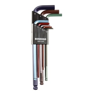 Bondhus 9 Piece L Metric Hex Key Set with Hex Ball End, Steel, Colour Guard Finish, Sizes 1.5 to 10 mm BLX9MCG