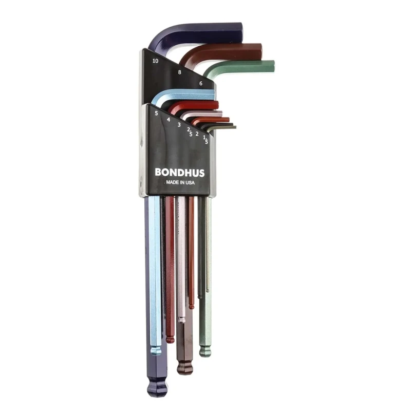Bondhus 9 Piece L Metric Hex Key Set with Hex Ball End, Steel, Colour Guard Finish, Sizes 1.5 to 10 mm BLX9MCG