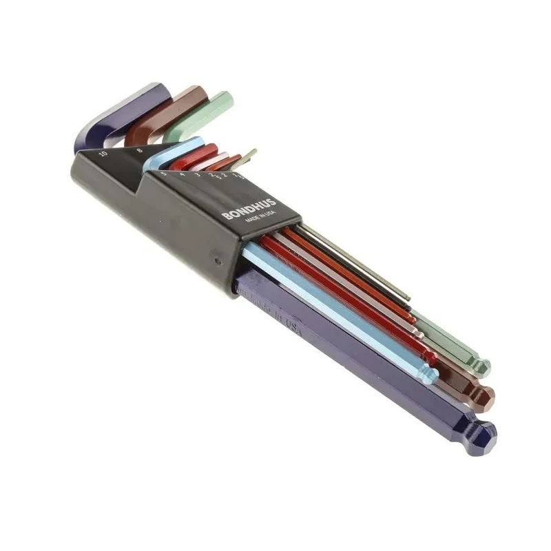 Bondhus 9 Piece L Metric Hex Key Set with Hex Ball End, Steel, Colour Guard Finish, Sizes 1.5 to 10 mm BLX9MCG