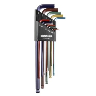 Bondhus 13 Piece L Imperial Hex Key Set, Hex Size 0.05 to 3/8 Inch, Extra Long Arm, Hex Ball End, High Torque Steel BLX13XLCG