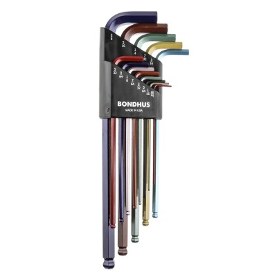 Bondhus 13 Piece L Imperial Hex Key Set, Hex Size 0.05 to 3/8 Inch, Extra Long Arm, Hex Ball End, High Torque Steel BLX13XLCG