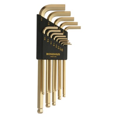 Bondhus 13 Piece L Imperial Hex Key Set, Hex Size 0.05 to 7/32 in, Long Arm, Hex Ball End, Gold Finish BLX13G
