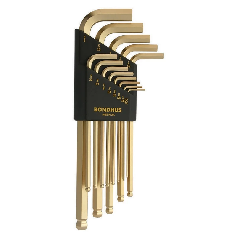 Bondhus 13 Piece L Imperial Hex Key Set, Hex Size 0.05 to 7/32 in, Long Arm, Hex Ball End, Gold Finish BLX13G