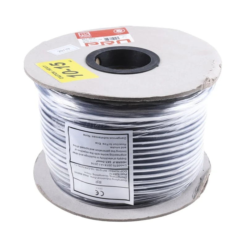 RS PRO 3 Core Power Cable, Black 1mm² 60 °C, 100 m Chlorinated Polyethylene 863-4011