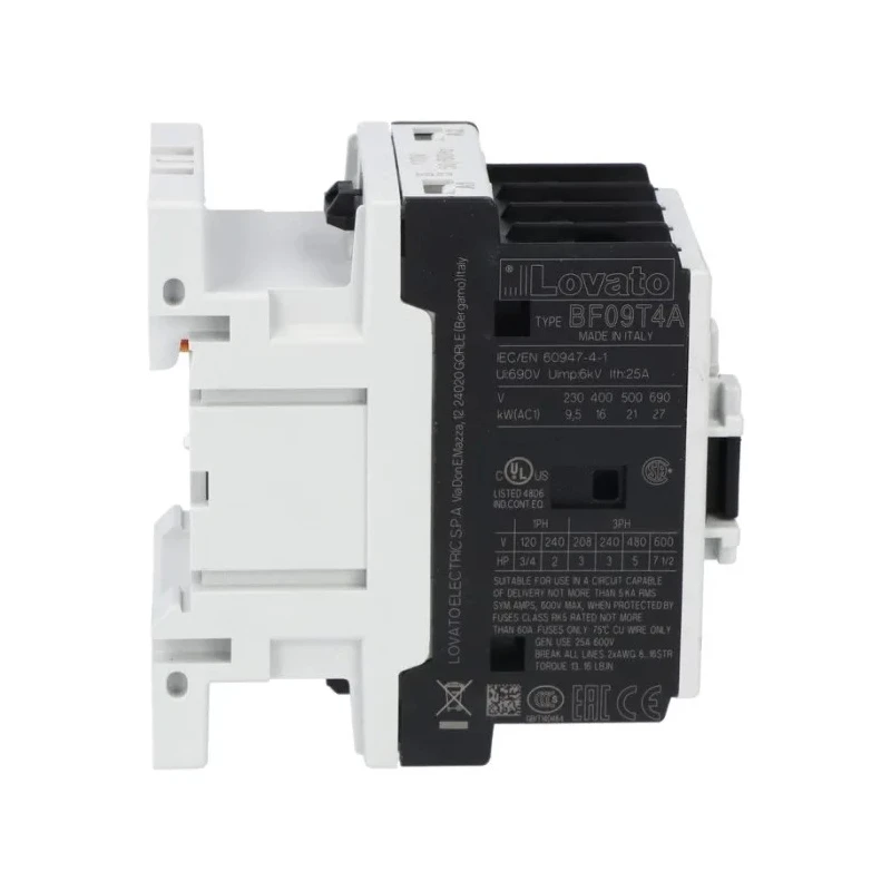Lovato Electric Motor Control Contactor, 4 Poles, 25 A, 4 kW Power Rating, 400V AC Coil BF09T4A400