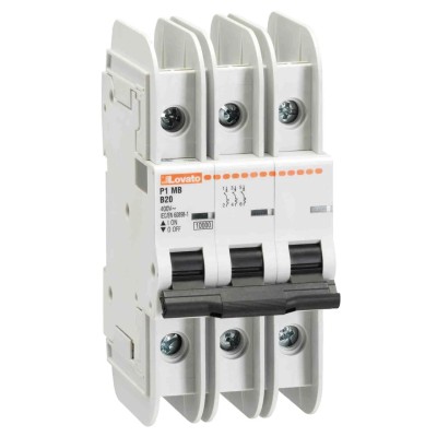 Lovato Electric Miniature Circuit Breaker, 3-Pole, 4A, Type C, 400V AC, 125V DC, 10kA Breaking Capacity P1MB