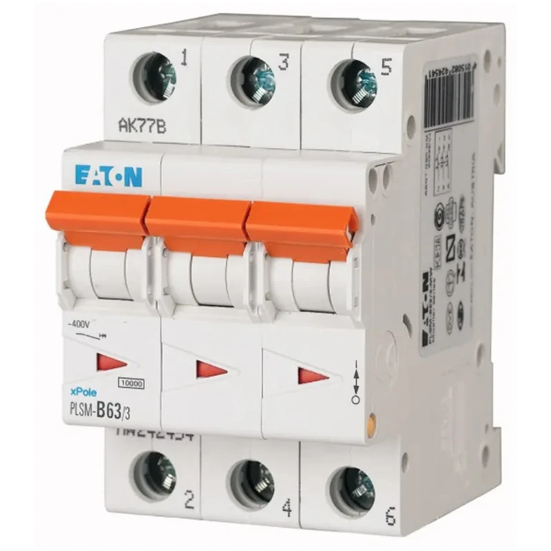 Hager xPole PL Miniature Circuit Breaker 3-Pole 63A Type C 400V AC 48V DC 10kA Breaking Capacity 242480 PLSM-C63/3-MW