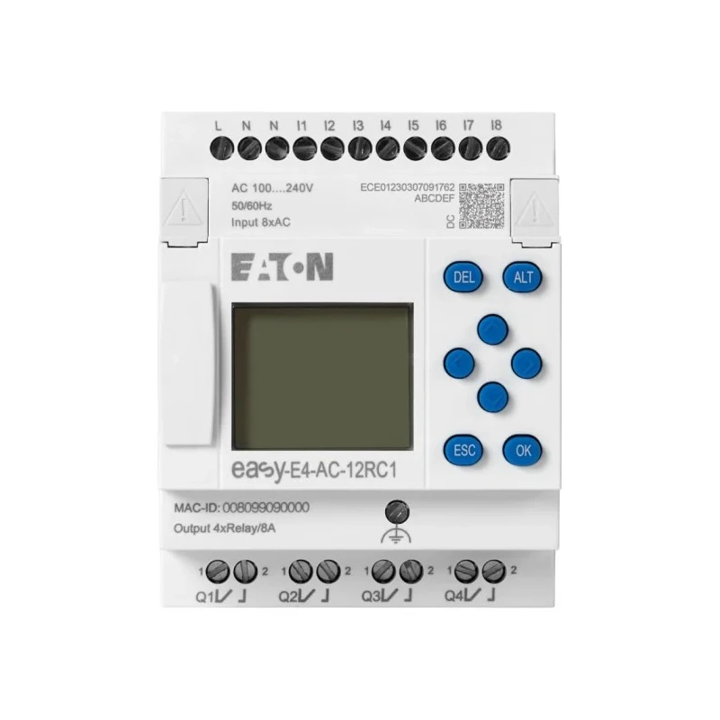 Eaton Series Control Relay with 8 Digital Inputs, 4 Digital Outputs, 100 to 240V AC/DC Supply, Ethernet, DIN Rail easyE4