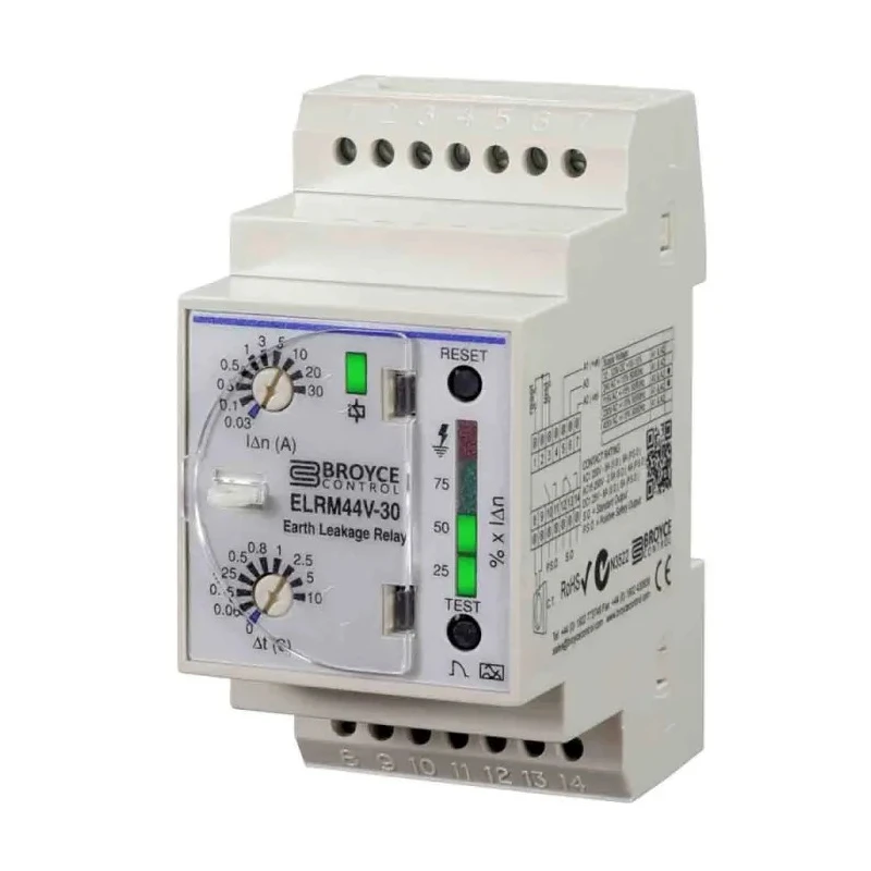 Broyce Control Earth Leakage Relay Frequency Range 50 to 400 Hz, 30A Leakage, SPDT SPNO Output ELRM44V-30 12-125V DC