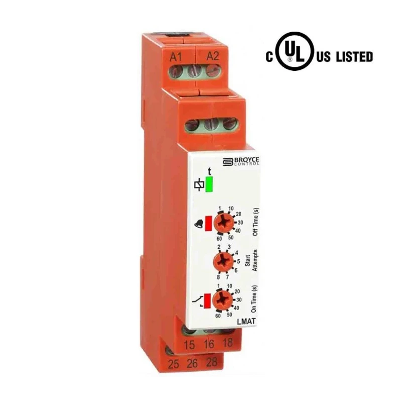 Broyce Control LMAT Series DIN Rail Timer Relay 1-Contact 12 to 48 V AC/DC 250V 8A SPDT 1 to 60 s LMAT 12-48V AC/DC