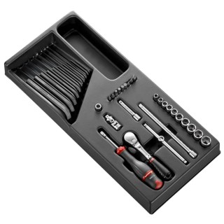 Facom 36-Piece 1/4 in 6 Point Socket Set Bright Chrome Chrome Vanadium Steel MOD.RL161-26