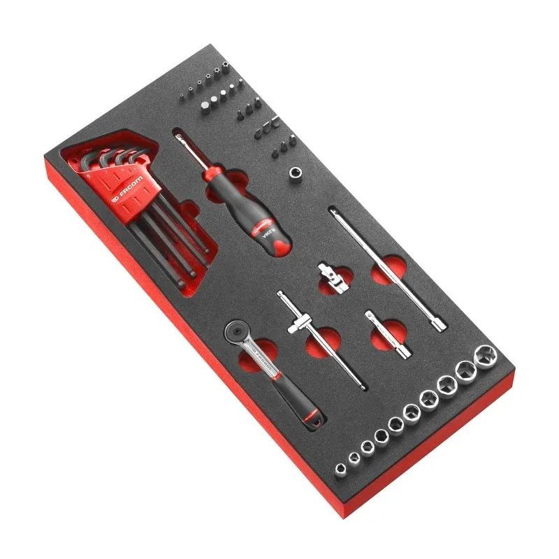 Facom 46-Piece 1/4 in 6 Point Socket Set MODM.R161-36, Chrome Vanadium Steel, Bright Chrome Finish