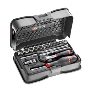 Facom 19-Piece 1/4 in 6 Point Socket Set Chrome Vanadium Steel Square Drive R.161-3P6