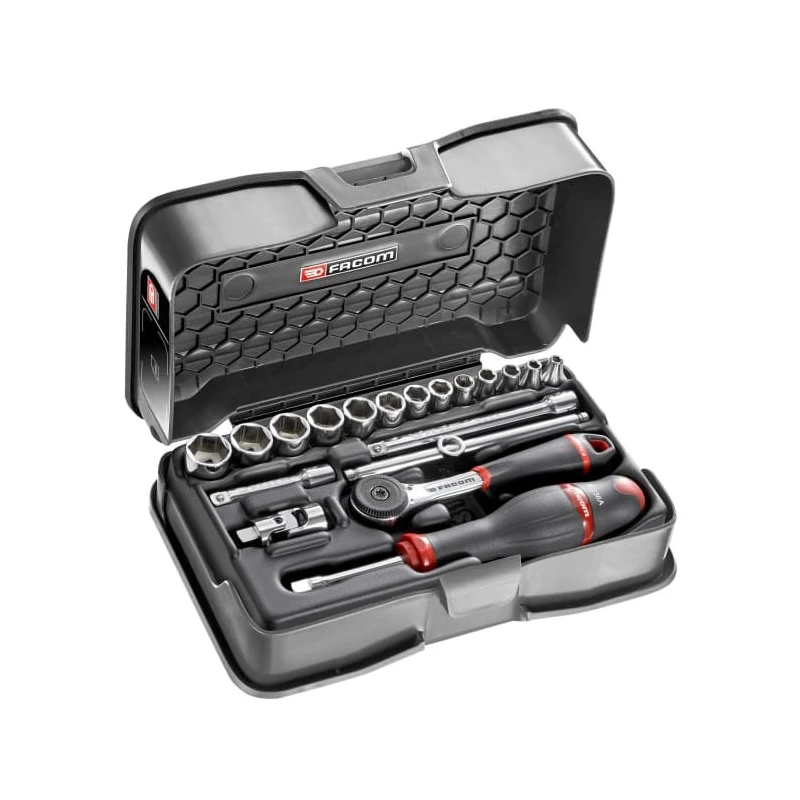 Facom 19-Piece 1/4 in 6 Point Socket Set Chrome Vanadium Steel Square Drive R.161-3P6