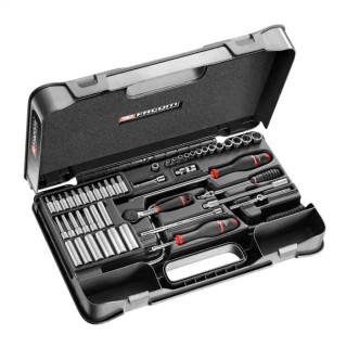 Facom 61-Piece 1/4 in 6 Point Socket Set Chrome Vanadium Steel Bright Chrome Finish R.450BP
