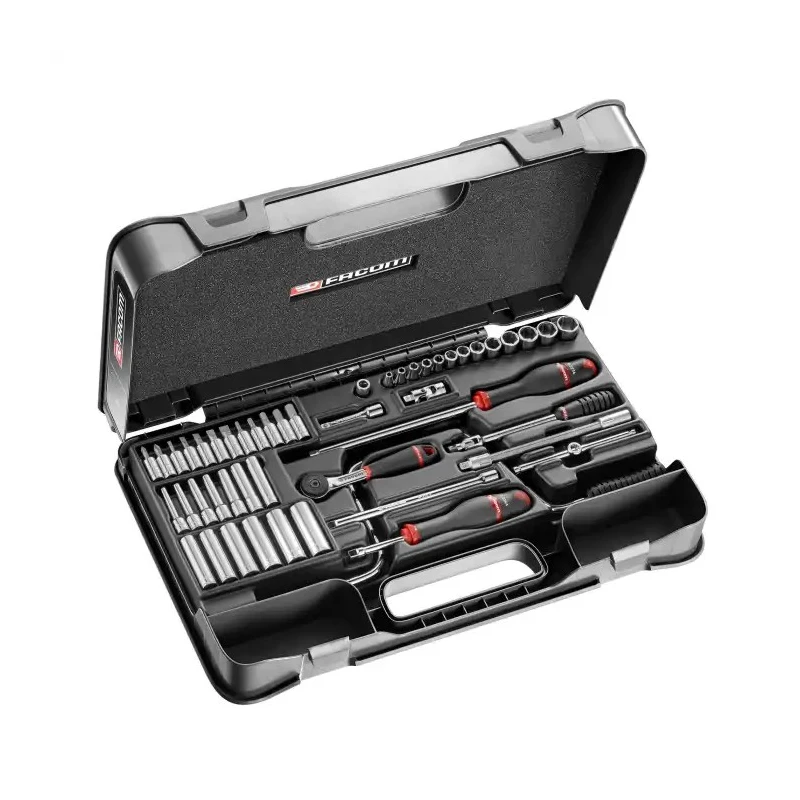 Facom 61-Piece 1/4 in 6 Point Socket Set Chrome Vanadium Steel Bright Chrome Finish R.450BP