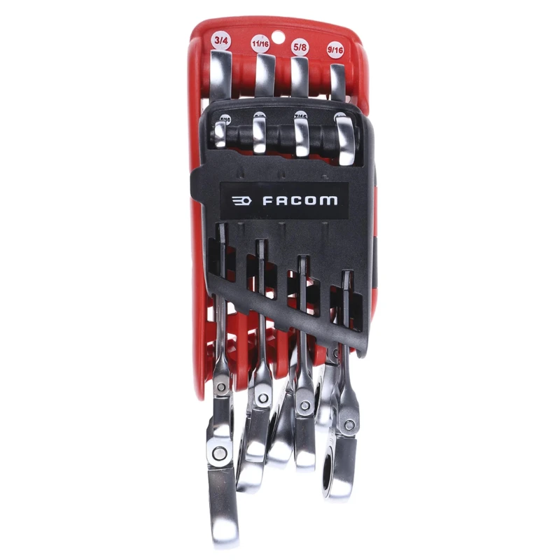 Facom 8-Piece Hinged Ratchet Combination Spanner Set, Sizes 5/16 to 3/4 in 467F.JPU8