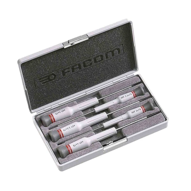 Facom Precision Slotted Screwdriver Set, 5-Piece, Case Dimensions 183x109x32 mm AEF.J2