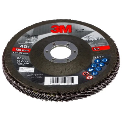 3M 769F Zirconia Aluminium Flap Disc 125 mm Fine Grade P40 Grit 10 Per Pack 7100196812