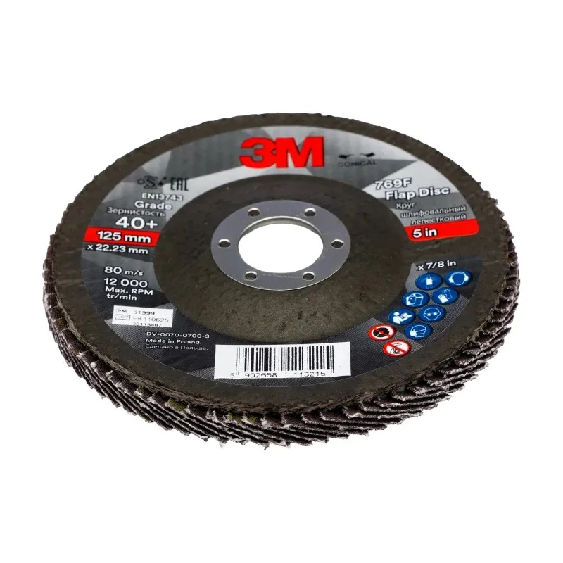 3M 769F Zirconia Aluminium Flap Disc 125 mm Fine Grade P40 Grit 10 Per Pack 7100196812