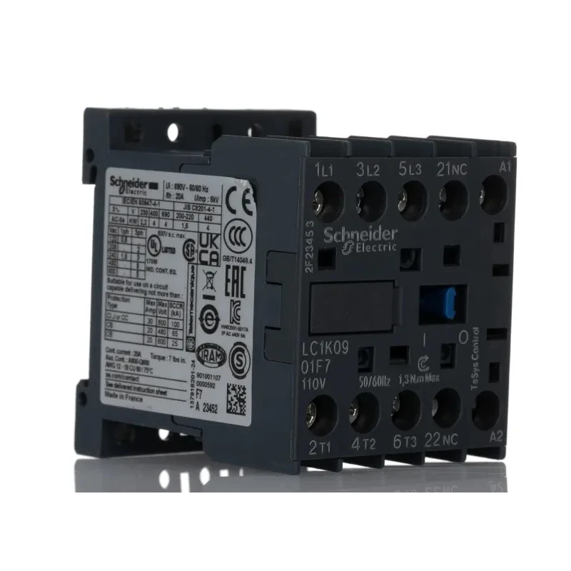 Schneider Electric LC1K Contactor 110V AC Coil, 3-Pole, 20 A, 4 kW, 3 NO, 690V AC LC1K0901F7
