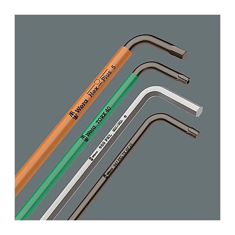 Wera 9 Piece L Metric Hex Key Set, Hex Size 1.5 to 10 mm, Long Arm, Hexagonal Ball End, Black Laser Finish 05073596001
