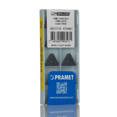 Pramet Lathe Insert, Triangular Shape, MT-CVD Coated Carbide, 93° Approach Angle, 16.5mm Length, 4.76mm TNMG 160412E-R:T9335