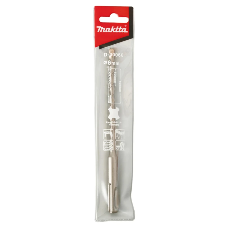Makita Carbide Tip Masonry and Concrete Drill Bit 6mm Diameter, 100mm Cutting Length, 160mm Overall Length D-00066