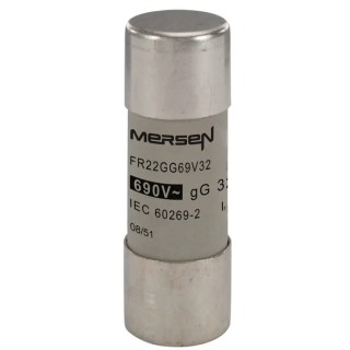 Mersen 32A GG Ceramic Cartridge Fuse 690V AC, Super Fast Acting, 22 x 58 mm F212594 / FR22GG69V32