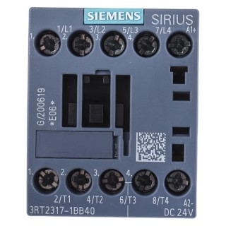 Siemens Size S00, 3RT23 Contactor 24V DC Coil 4-Pole 12A 5.5kW 690V AC 3RT2317-1BB40