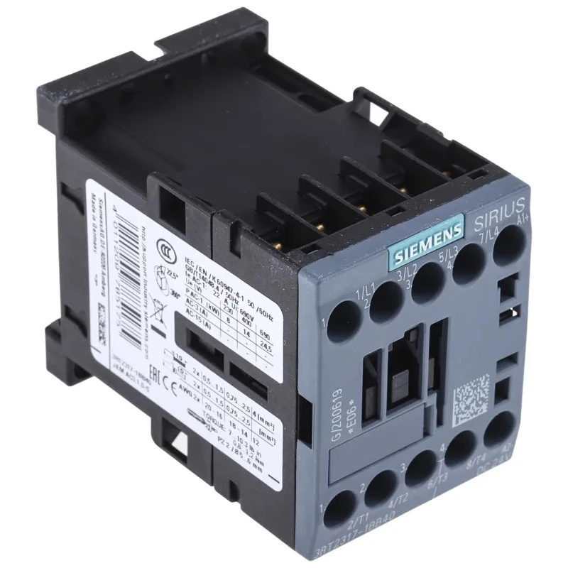 Siemens Size S00, 3RT23 Contactor 24V DC Coil 4-Pole 12A 5.5kW 690V AC 3RT2317-1BB40