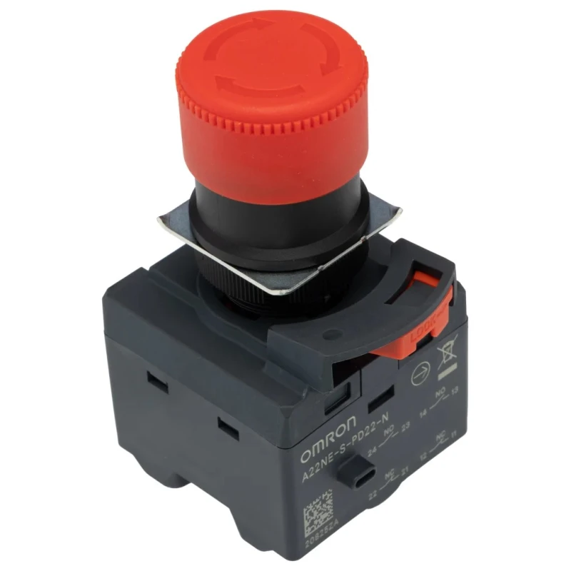 Omron Turn to Reset Emergency Stop Push Button Panel Mount 22 mm Cutout 2 NC/2 NO Contacts IP65 A22NE-S-PD22-N